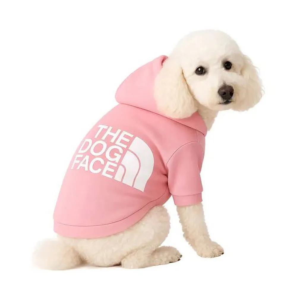 Poodle blanco con sudadera rosa con capucha
